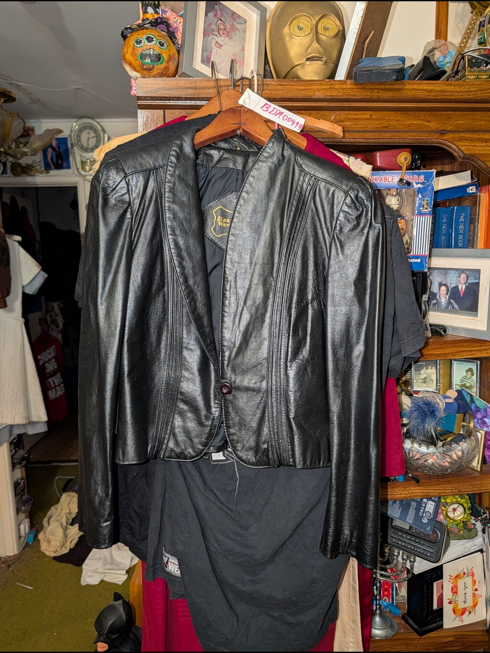 Classic Black Leather Single-Button Blazer Jacket